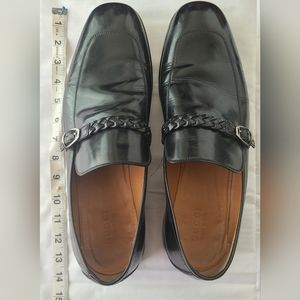GUCCI 337038 Black Leather Braided Strap Slip on Loafers Size 14 US